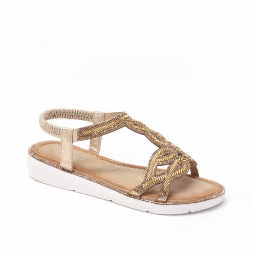 Atalina - Wholesale Sandals - Women's - Low wedge Comfort Sandals and upper with ornament DD1016