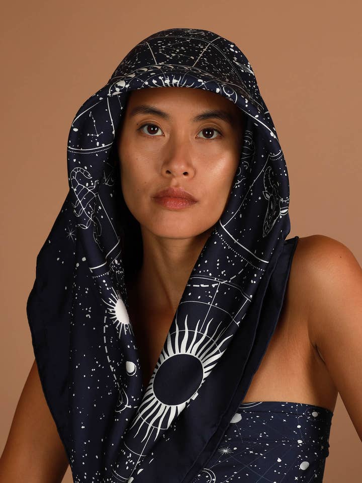 The large organic silk scarf - Voyage astral for wholesale by Venus and Gaia