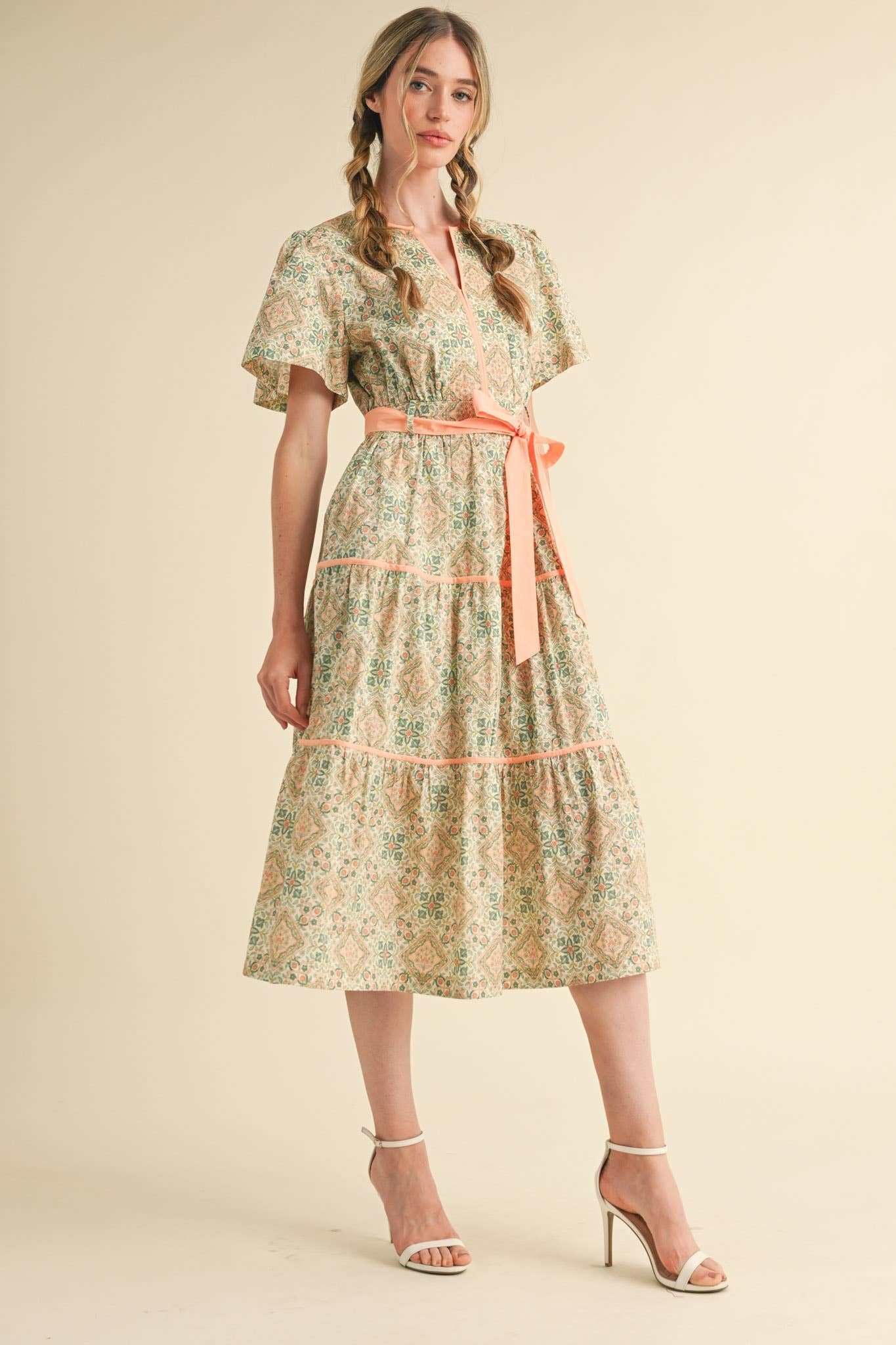 &MERCI - Vente Robe – femme - ROBE MIDI IMPRIMÉE À LIENS CONTRASTÉS MDR382119