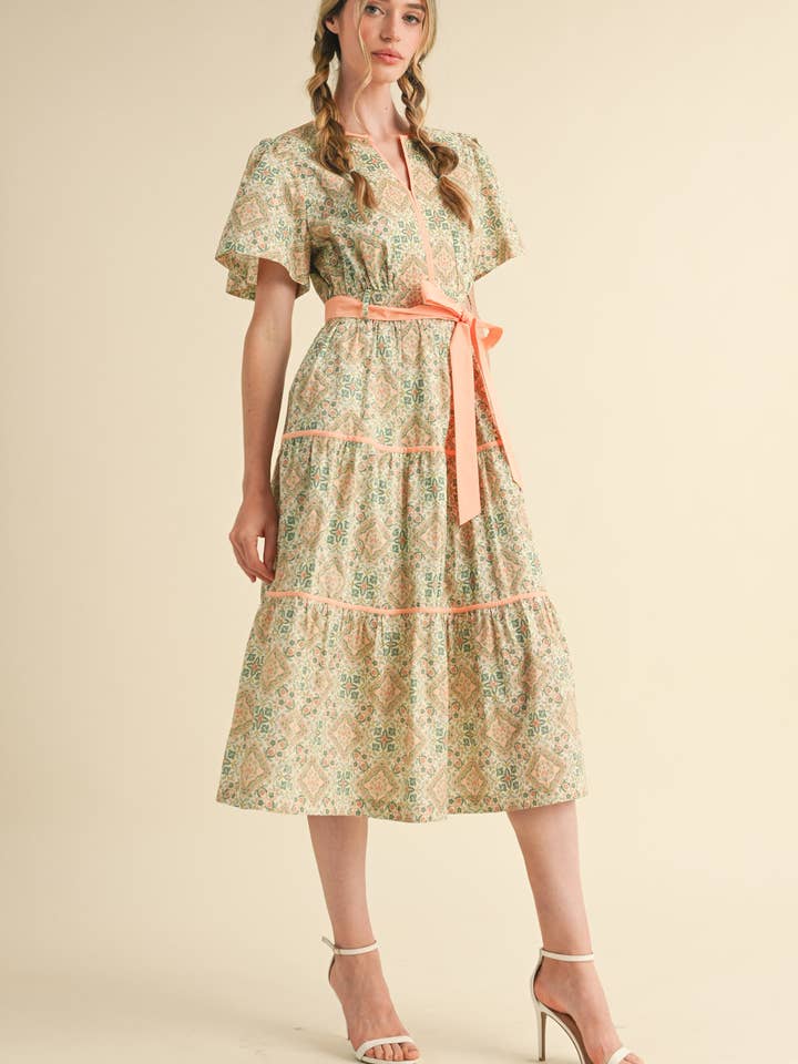 &MERCI - Vente Robe – femme - ROBE MIDI IMPRIMÉE À LIENS CONTRASTÉS MDR382119