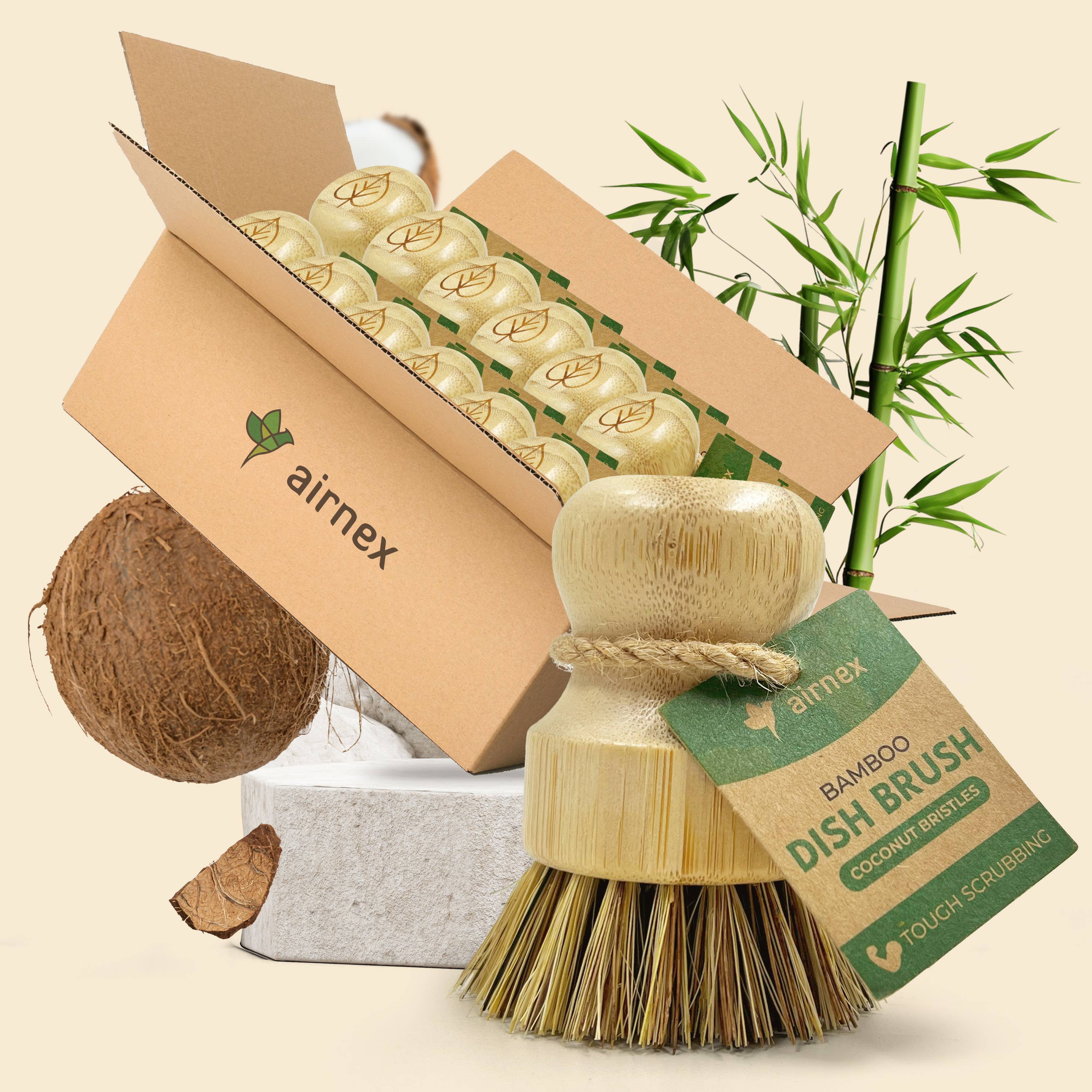 AIRNEX - Wholesale Cleaning Brush - Natural Cleaning Dish Brush Coconut - 1 Pack Bamboo Brush6