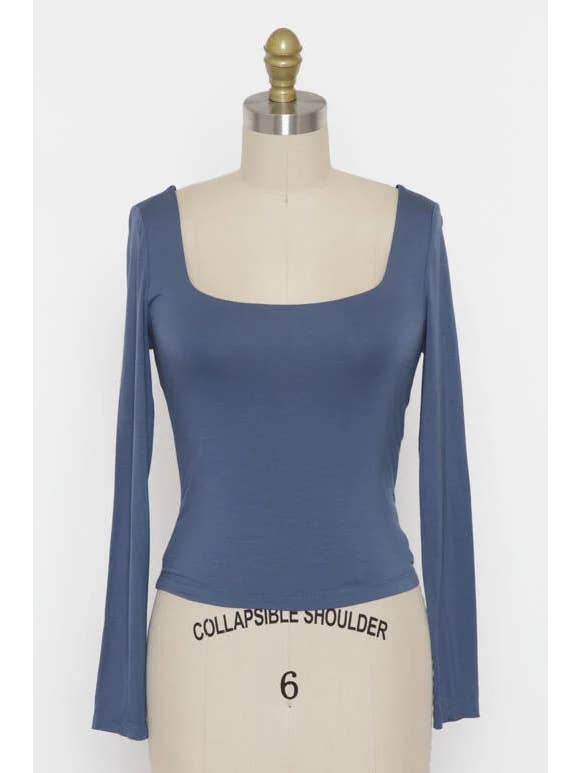 Final Touch - Wholesale Knit Top - Women's - Double Layered Square Neck Basic Top - T1710939