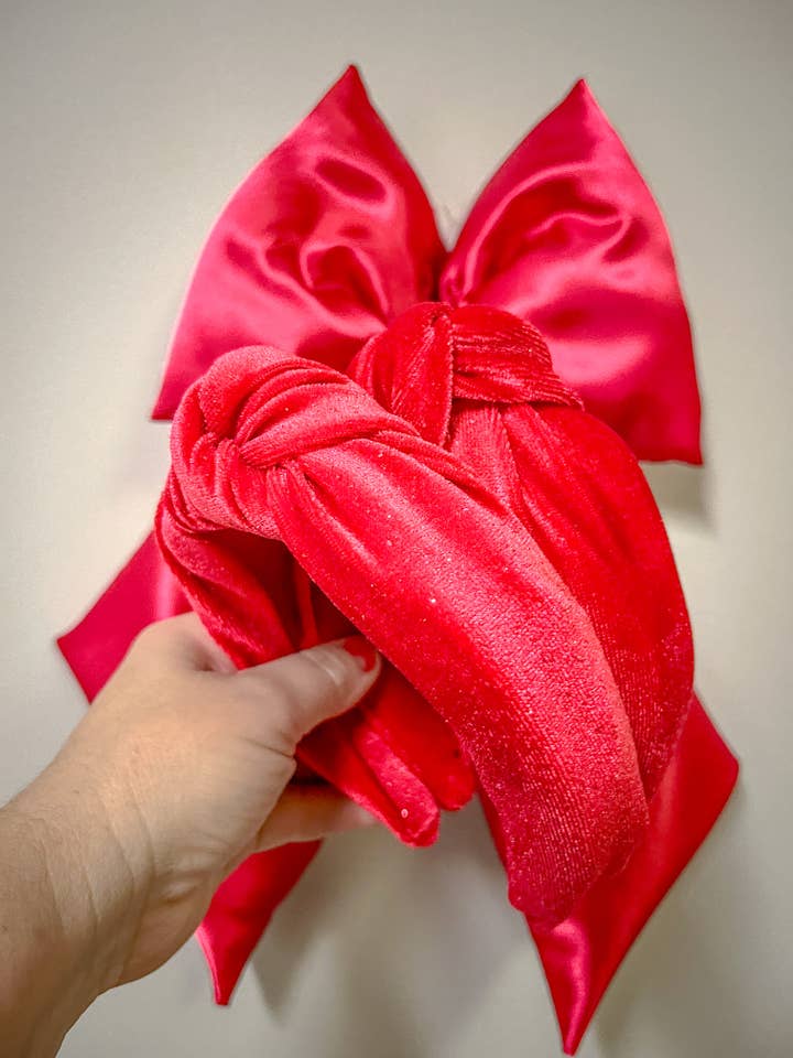 Red Glitter Velvet Knotted Headband for Girls & Women for wholesale by Evie Pearl Handmade LLC