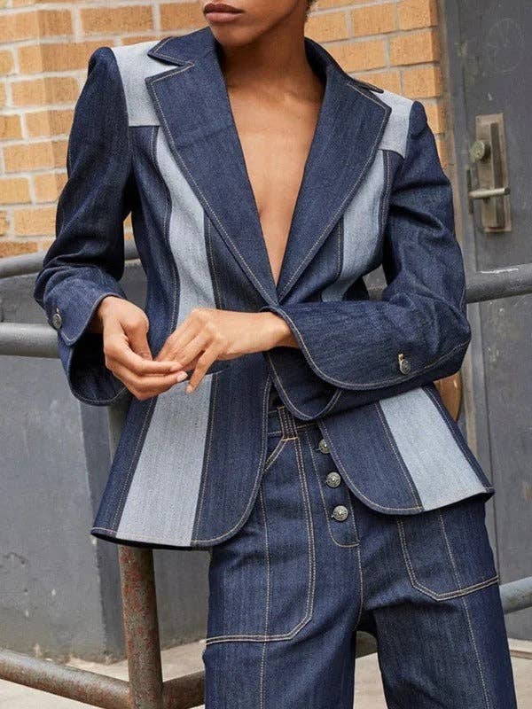 BLU PROFONDO Giacca con scollo a V a contrasto con giuntura divisa in vendita all'ingrosso su Faire1