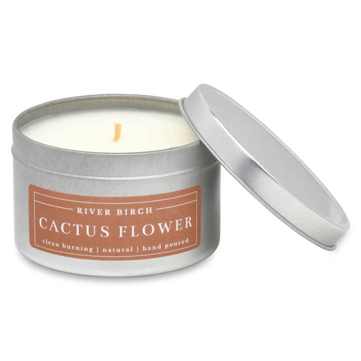 8oz Cactus Flower Soy Candle -Silver Tin - Neutral for wholesale by River Birch Candles