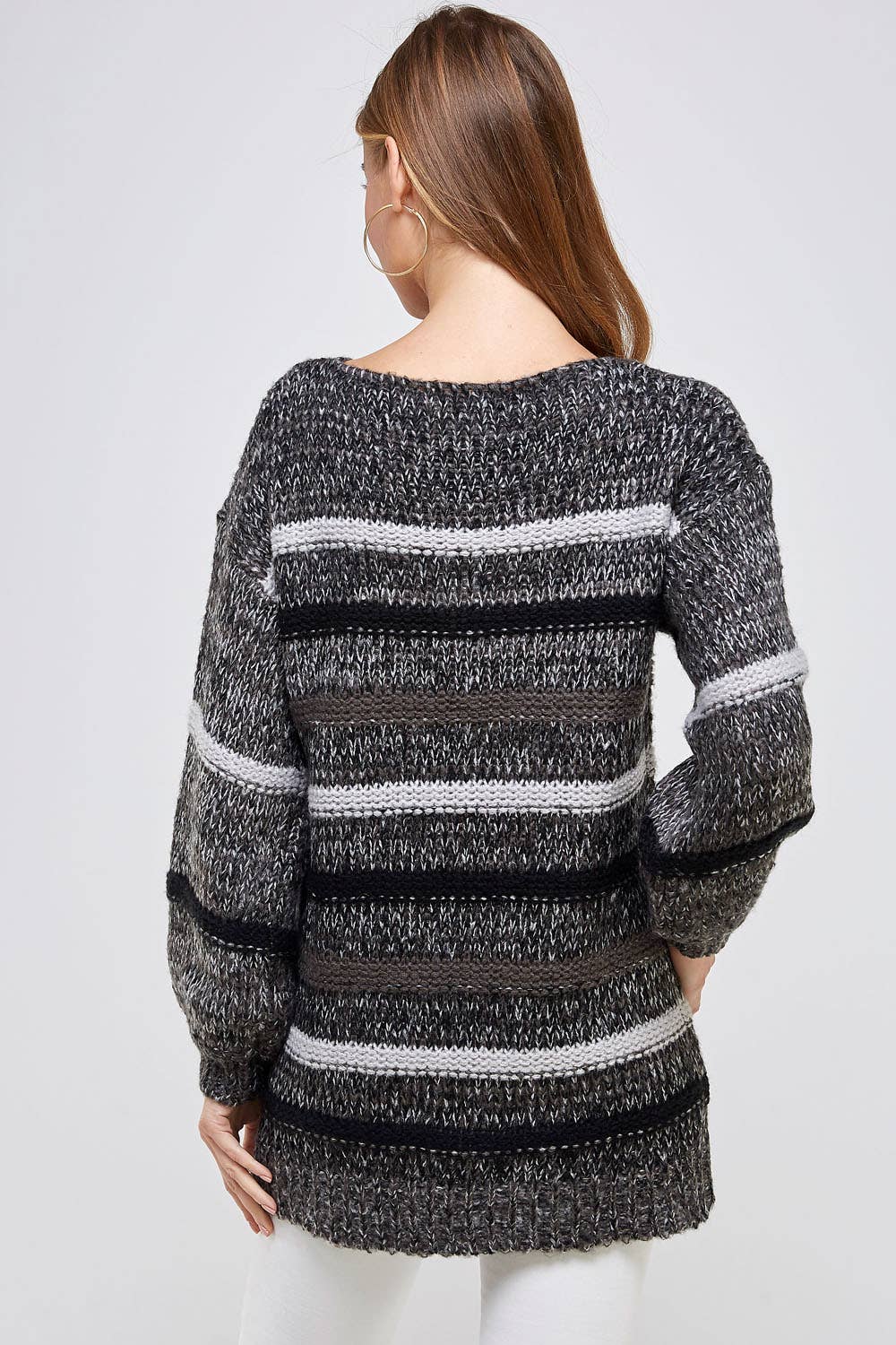 Saints & Hearts - Vente Pull tunique – femme - PULL LONG EN TUNIQUE À RAYURES ANTHRACITE SIT013 - STYLE AUTOMNAL2