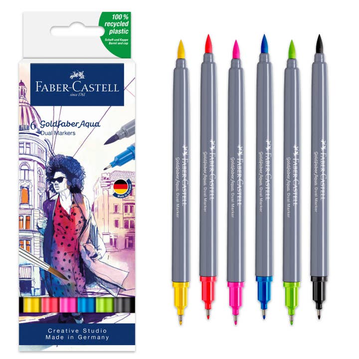 Goldfaber Aqua Dual Tip Watercolor Markers - 6Ct Basic for wholesale by Faber-Castell / Creativity for Kids