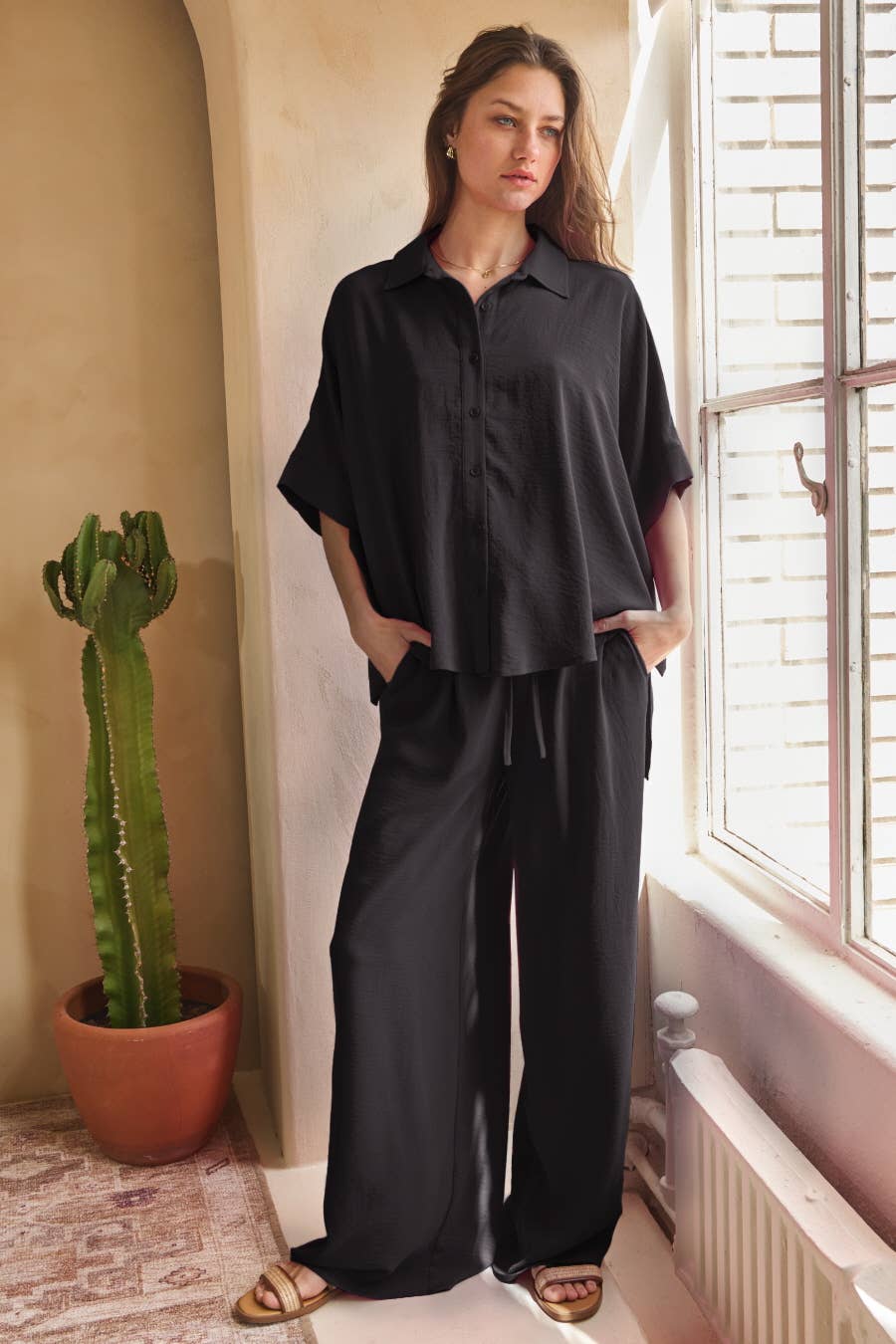 Oddi - Wholesale Top & Pant Set (NOT Loungewear) - Women's - Solid Airflow Shirt & Wide Leg Pants Set7