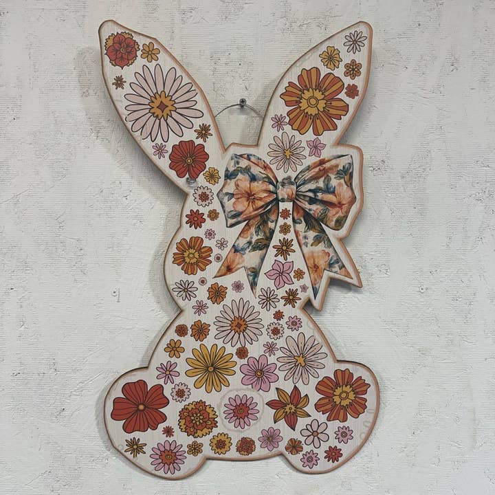 Crochet de porte en forme de lapin de Pâques à motif floral, 23 po pour la vente par Birch and Boulder LLC