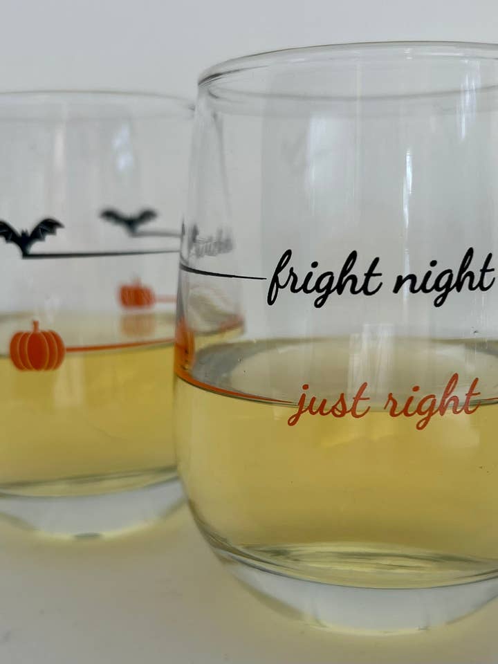 Stemless Wine Glass | Just Right / Fright Night for wholesale by Pourtions Just Right