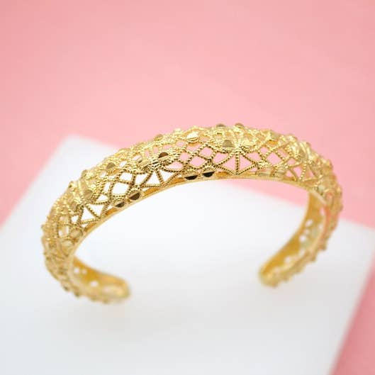 18K Gold Filled Greek Jeweled Encrusted Wrist Cuff Bangle for wholesale by MIA Jewelry