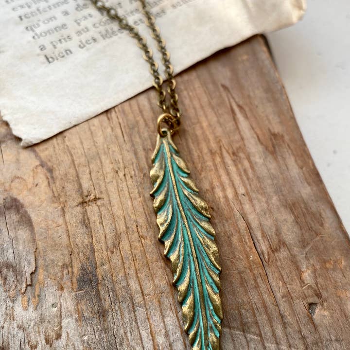 Fuchsia Bloom Studio - Wholesale Pendant/Charm Necklace - Green Patina Feather Necklace2