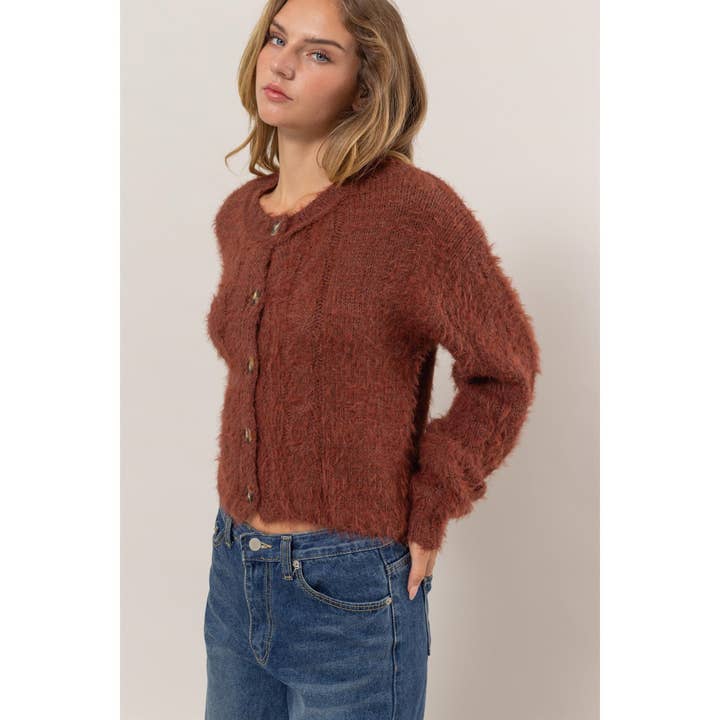 HYFVE - Wholesale Cardigan - Women's - DZ24G051-Drop Shoulder Cropped Cardigan