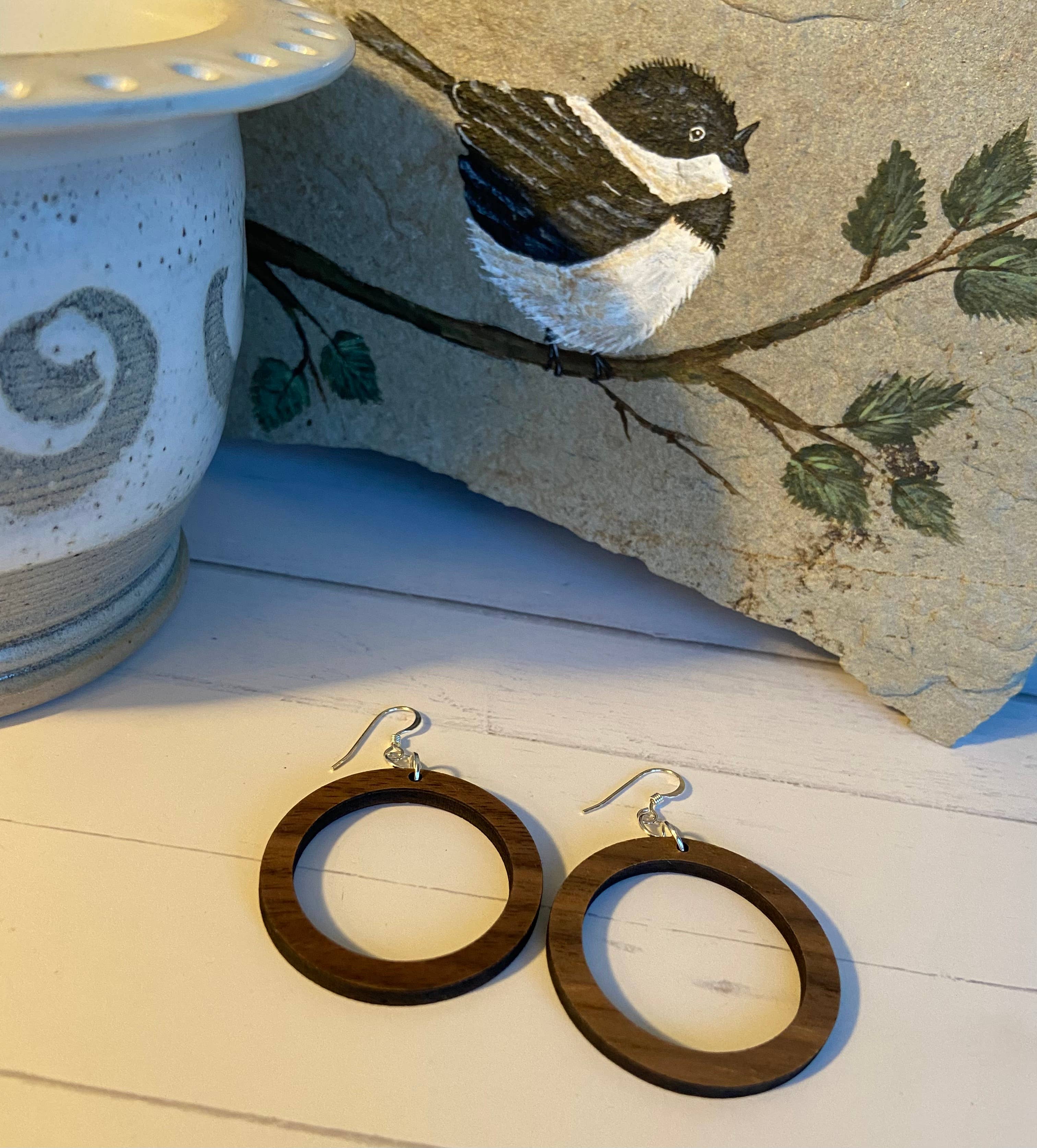 Chickadee Creations - Wholesale Dangle Earrings - Walnut wood earrings - open circle2