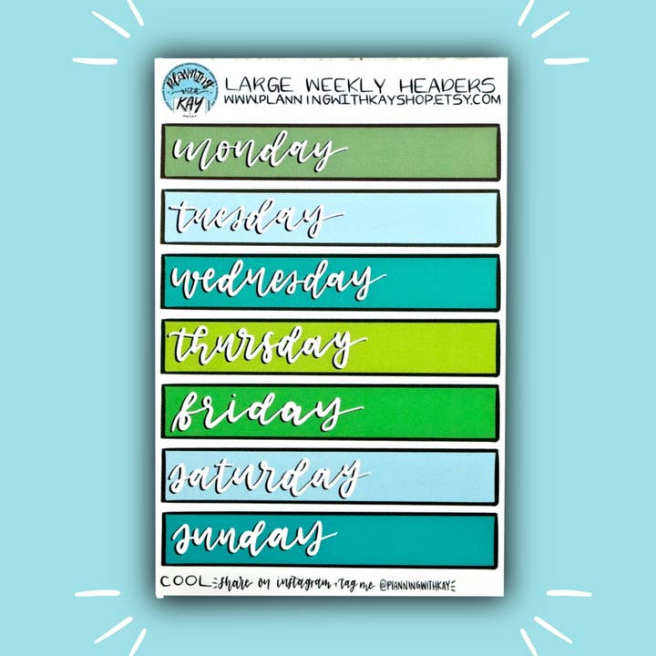 Cool Tone Large Weekly Headers for wholesale by Planning With Kay