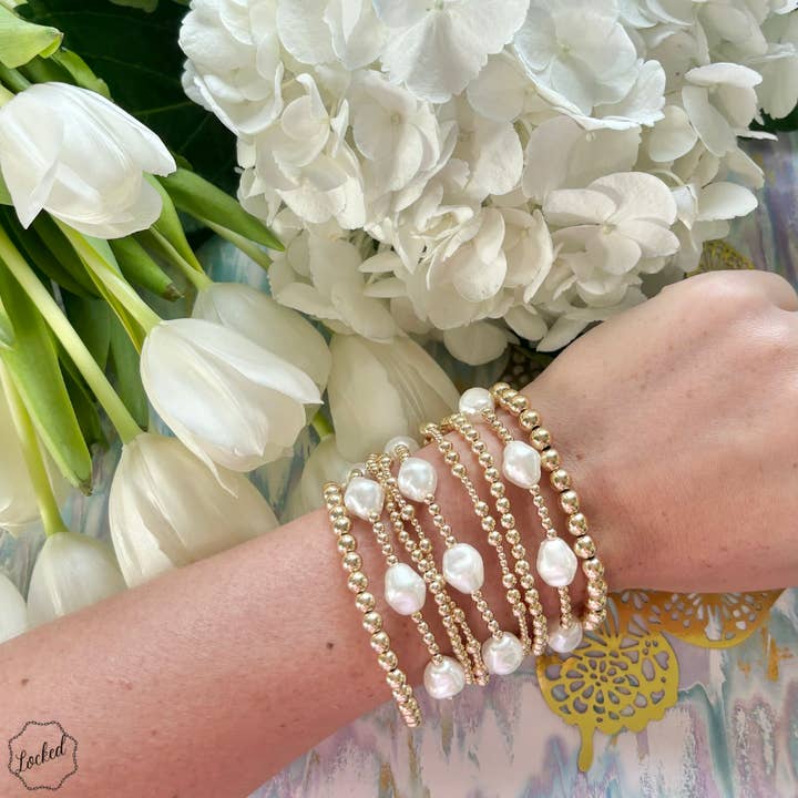 Klassieke Gold Filled & Parelmoer Kralen Armband - 37 voor wholesale door Locked by Lula 'n' Lee