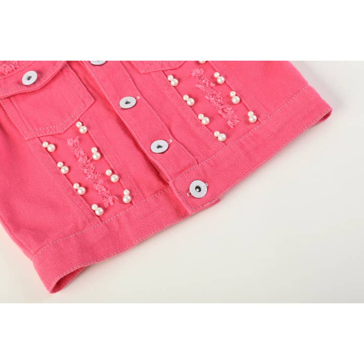 Lil Cactus - Wholesale Denim Jacket - Kids - Ruffles - Pink Butterfly Sequin Denim Jean Jacket
