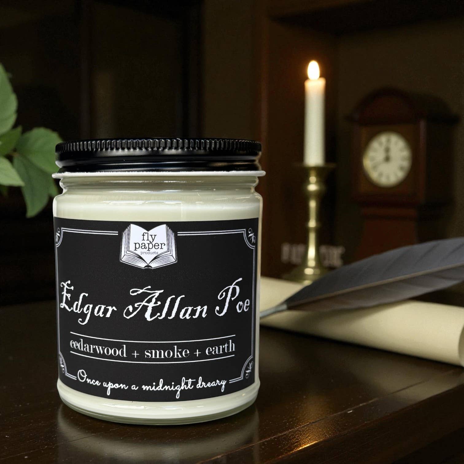 Fly Paper Products - Wholesale Jar/Filled Candle - Edgar Allan Poe 9oz Candle - Cedarwood + Smoke + Earth1