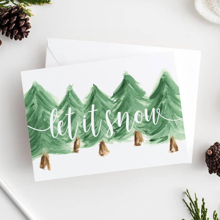 Modern Farmhouse - Let it Snow - Holiday Watercolor Print for wholesale by Made by Deborah