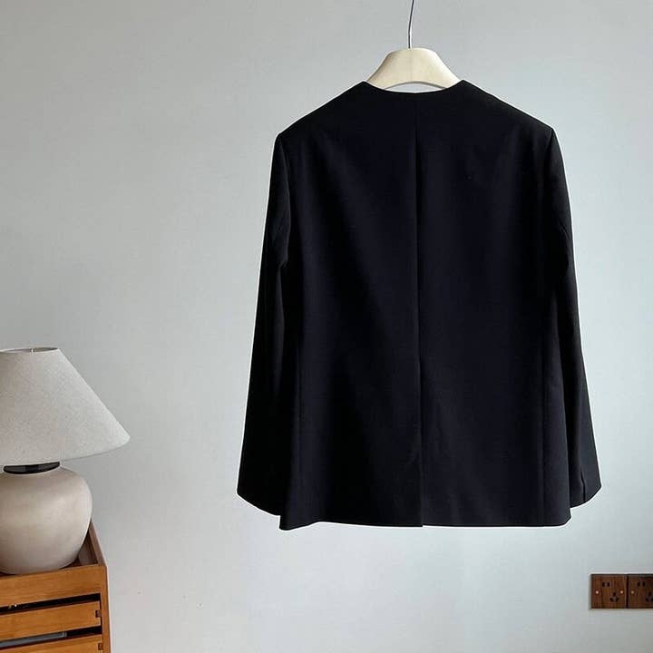 BLACK Chic Chinese Jacquard Lapel Blazer with Faux Two-Piece Design for wholesale on Faire