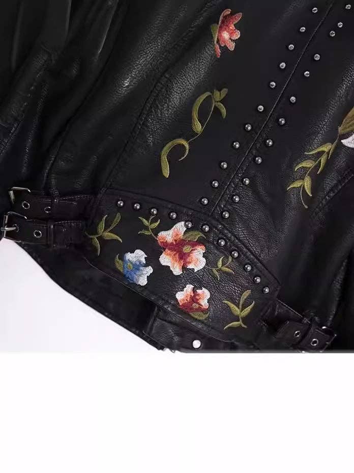 SALINA TRADING INC - Vente Veste en cuir – femme - Veste en cuir PU cloutée et brodée décontractée chic5