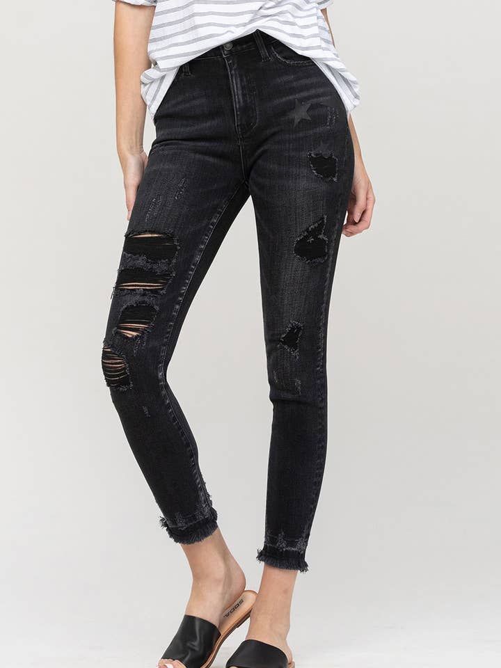 CROP-SKINNY-JEANS MIT HOHEM BUND UND STERNMUSTER VT1226 für den Großhandel von VERVET by FLYING MONKEY