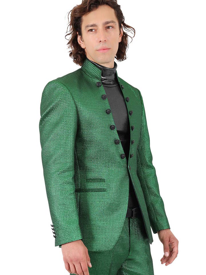 Men's Stand Collar Shiny Textured Material Blazer 2BL3105 for wholesale by BARABAS