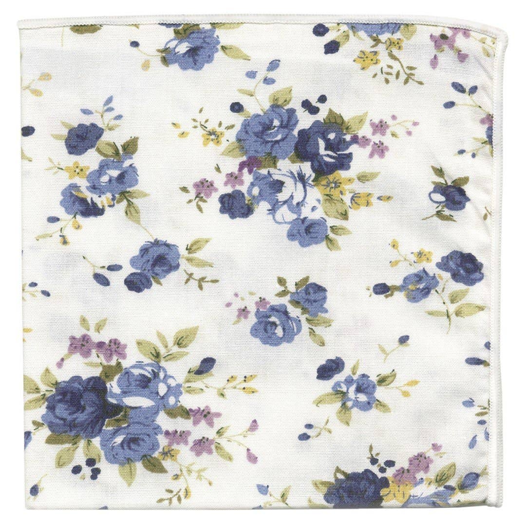 Josvil - Wholesale Handkerchief - Men's - WHITE COTTON POCKET HANDKERCHIEF BLUE FLOWERS3