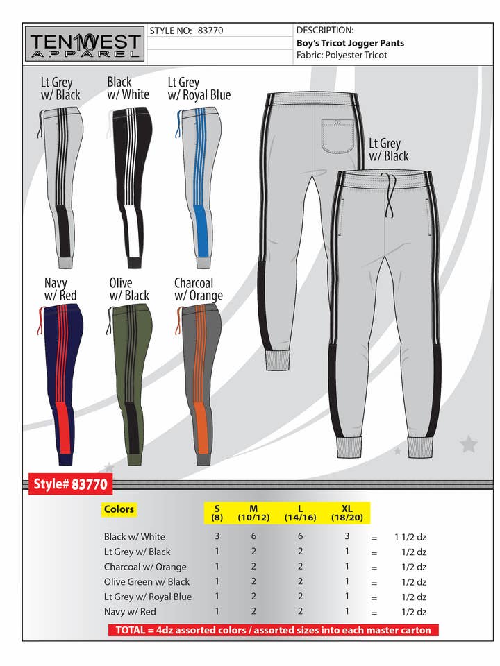 Jogginghose aus Trikot für Jungen - 83770 für den Großhandel von Ten West Apparel