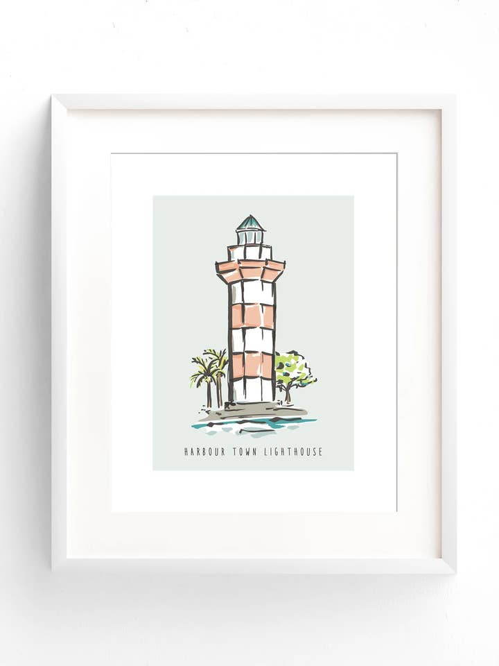 Sherbet Painted Streets - Harbour Town Lighthouse Art Print for wholesale by Texture Design Co
