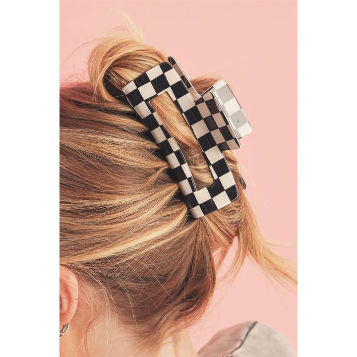 Little Daisy Closet - Wholesale Hair Clip - Women's - LDC Checkered Print Hollow Out Hair Clip