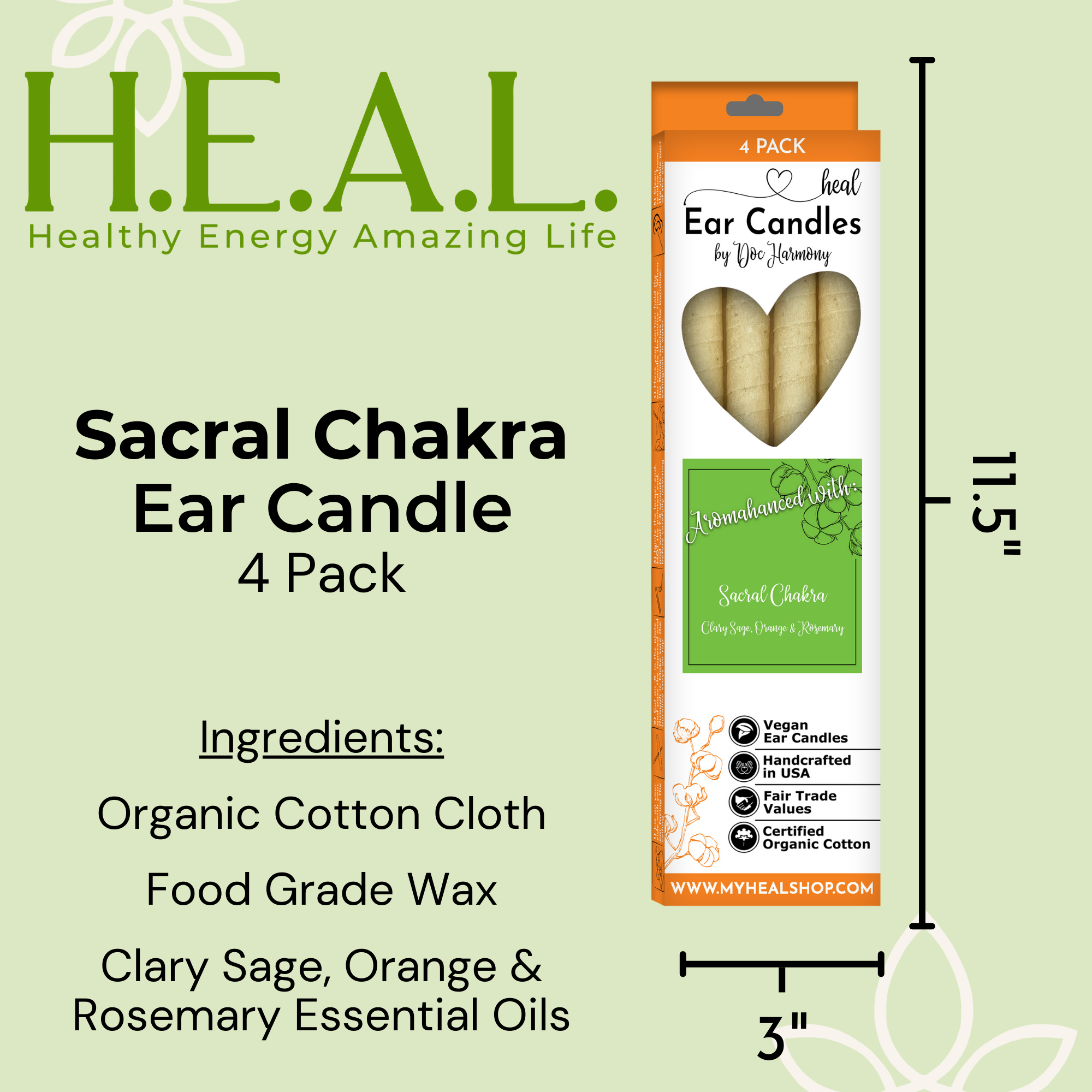 Healthy Energy Amazing Life - Wholesale Tapered Candle/Candlestick - Sacral Chakra Ear Candles by Doc Harmony3