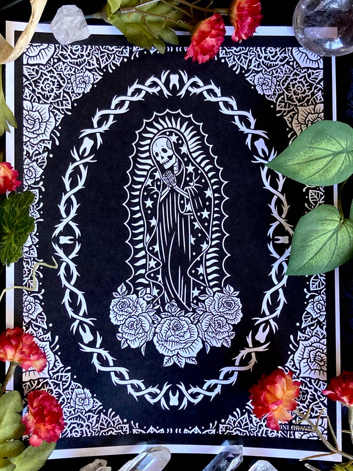 Santa Muerte Print, Letter Size, Spooky Whimsical Death for wholesale by Soni Graves