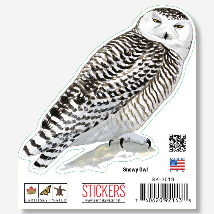 Snowy Owl Nature Sticker, 3.5" wide for wholesale by Earth Sky + Water