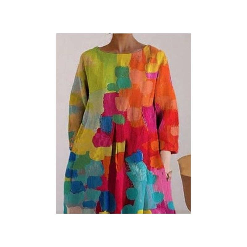 FARVERIG Farverig Kontrastprintet Midikjole for engroshandel på Faire1