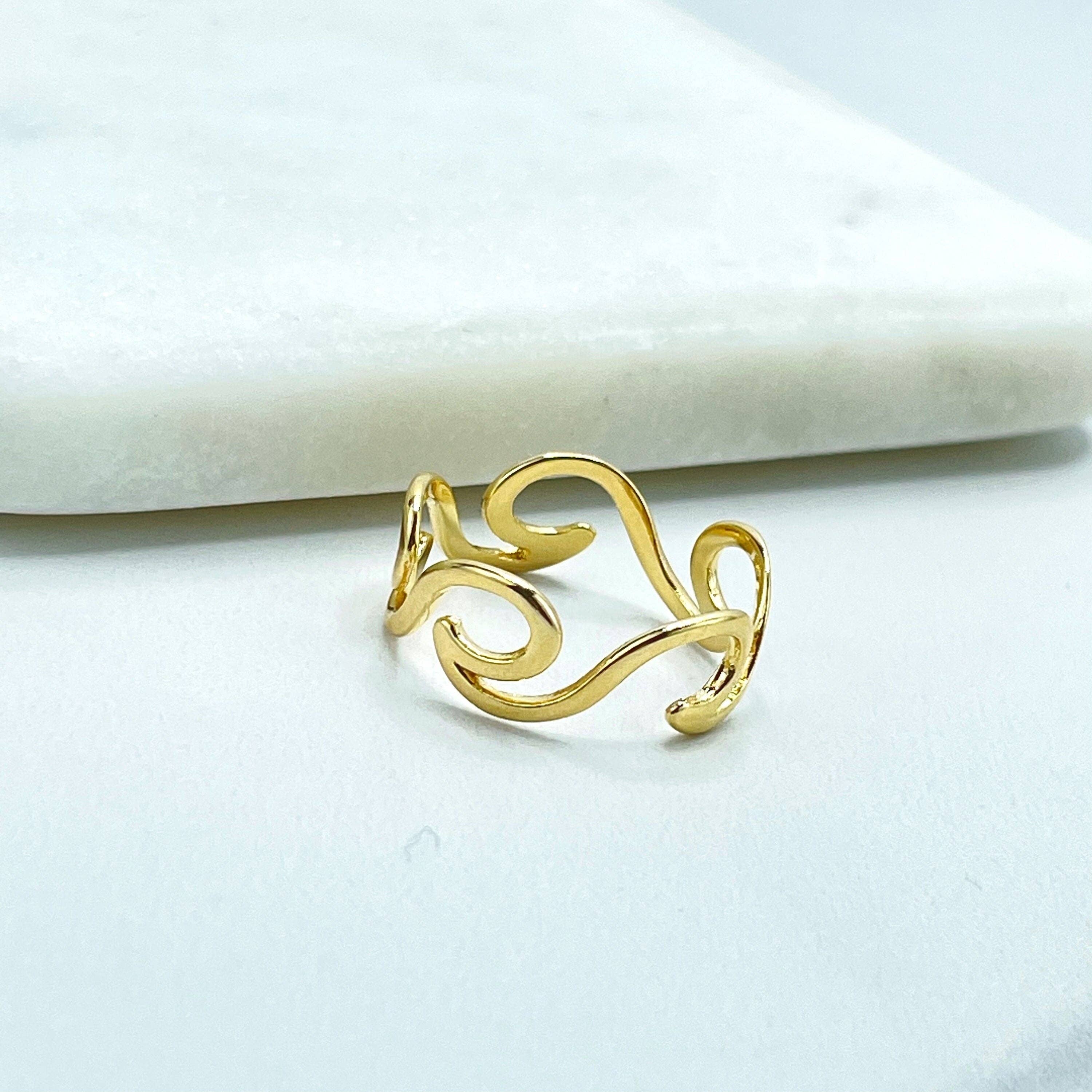 DIJU Jewelry - Wholesale Band/Stacked Ring - 18k Gold Filled Waves Shape Ring, Summer Jewelry, Beach Tropical Ring, Wholesale Jewelry Making Supplies0