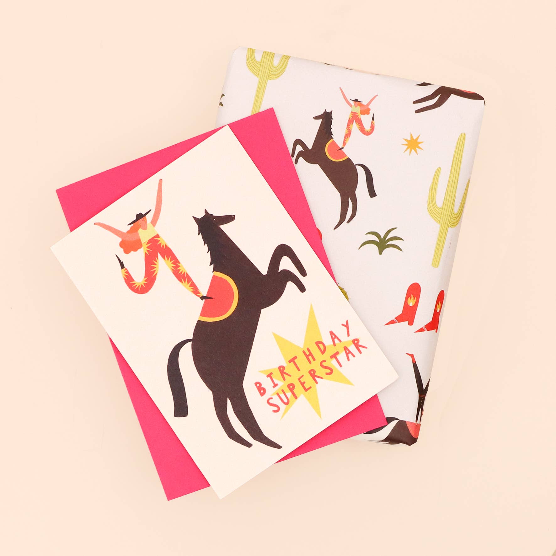 Little Black Cat Illustrated Goods – wholesale Flat wrap – Cactus Cowboys Wrapping Paper Sheets | Western Gift Wrap 8