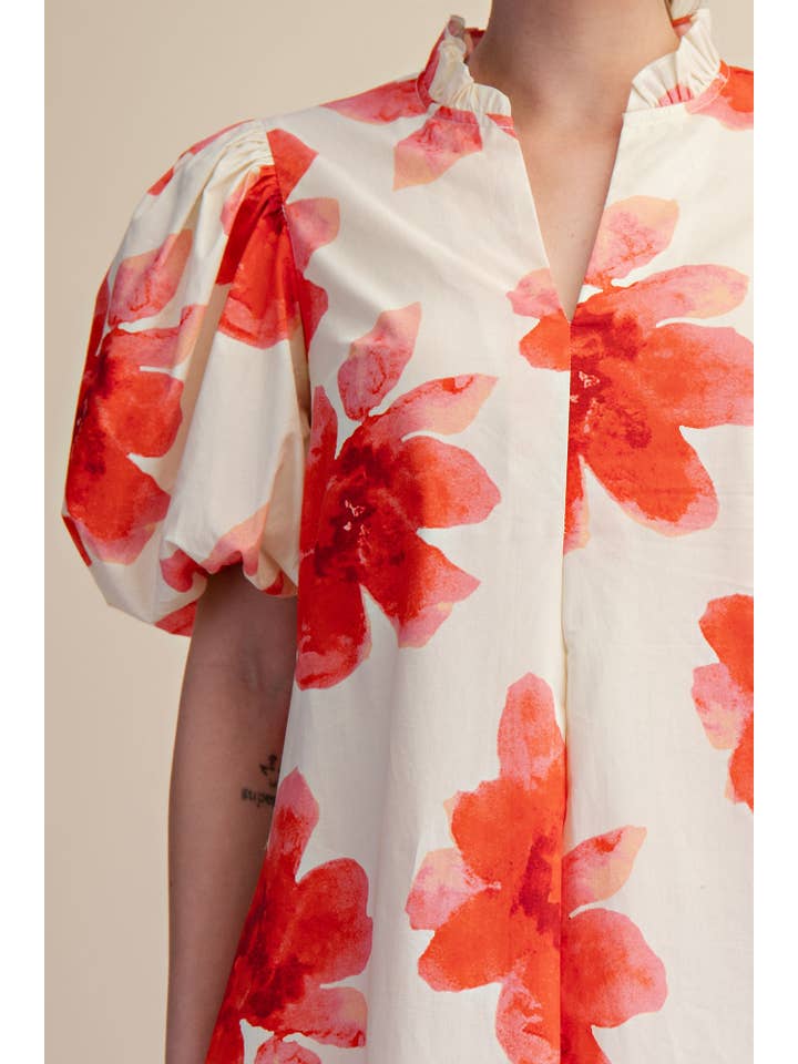 Glam - Wholesale Dress - Women's - Ruffle V-Neck Puff Sleeve Waist Pleated Midi Dress10