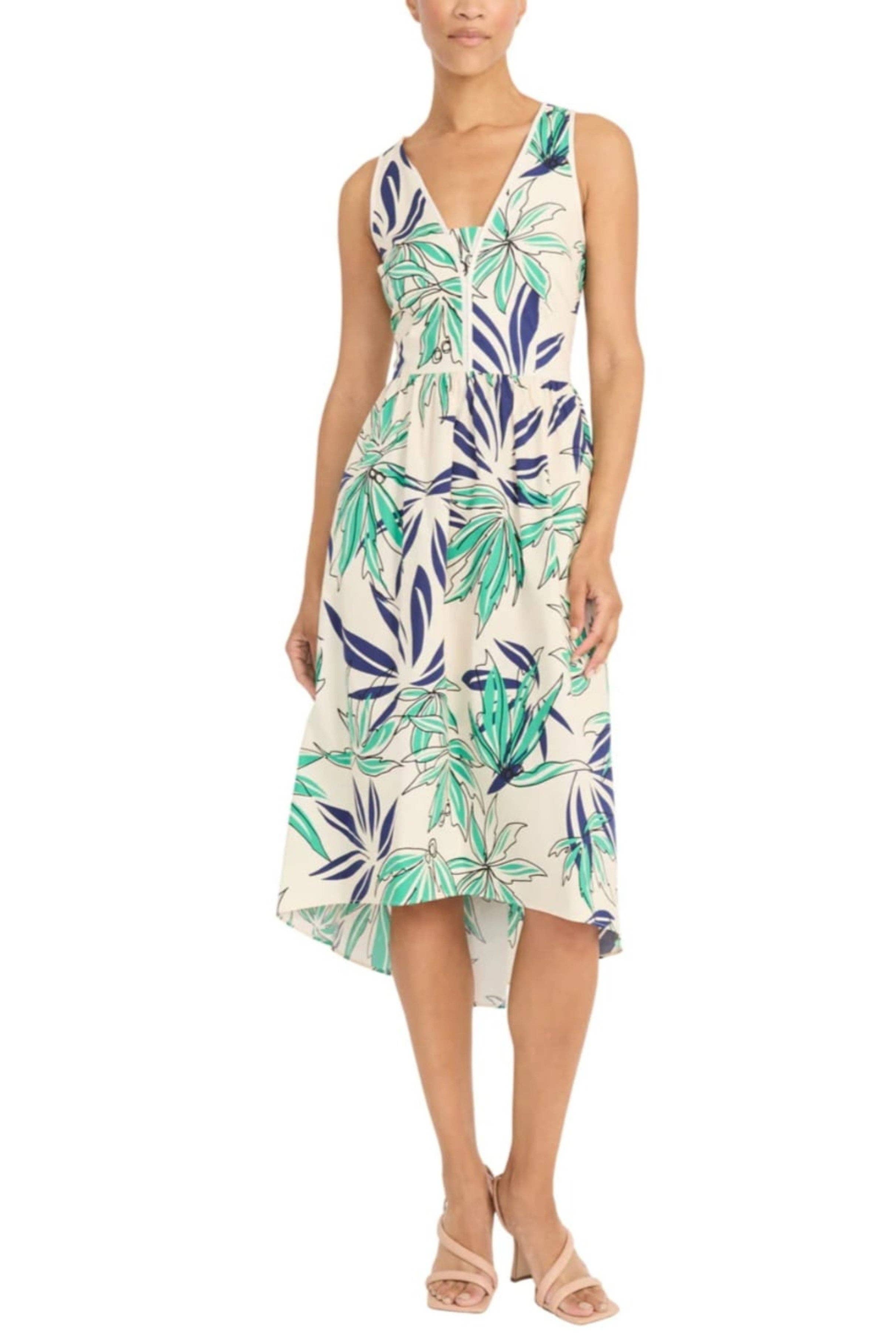 IVORY GREEN Maggy London Palm Print Hi-Lo Midi Dress for wholesale on Faire0