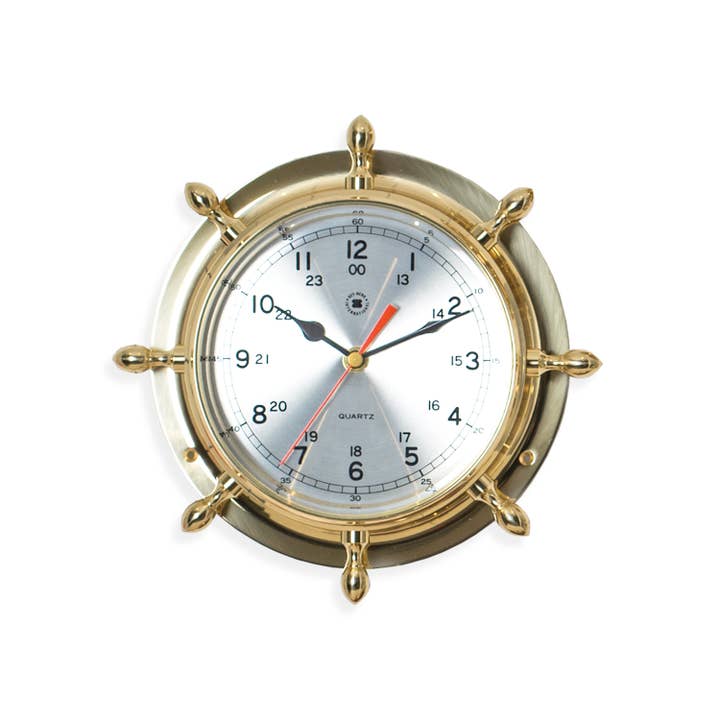 BeyBerk International - Wholesale Desk Clock - Brass Ship's Wheel Clock