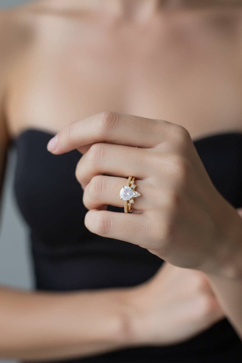 Vivian Grace Jewelry - Wholesale Single Stone/Solitaire Ring - Ava Moonstone & Topaz Ring Set14