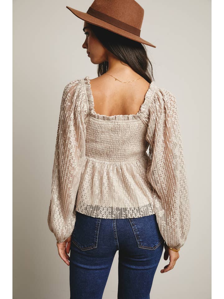 Forte - Wholesale Blouse – Women’s - Pleated Lace Peplum Blouse FT000117