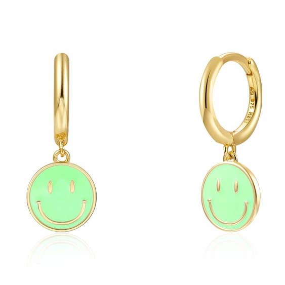 Smiley earring - enamel mint green - 11mm - plated for wholesale by Buganto