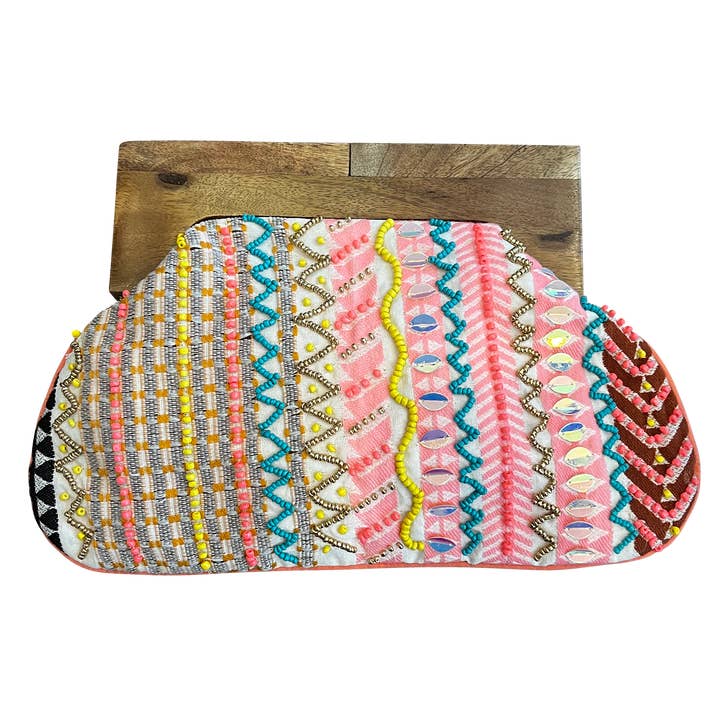 DR9693 Beaded Clutch Bag with Wooden Handle for Women for wholesale by Chloe & Lex