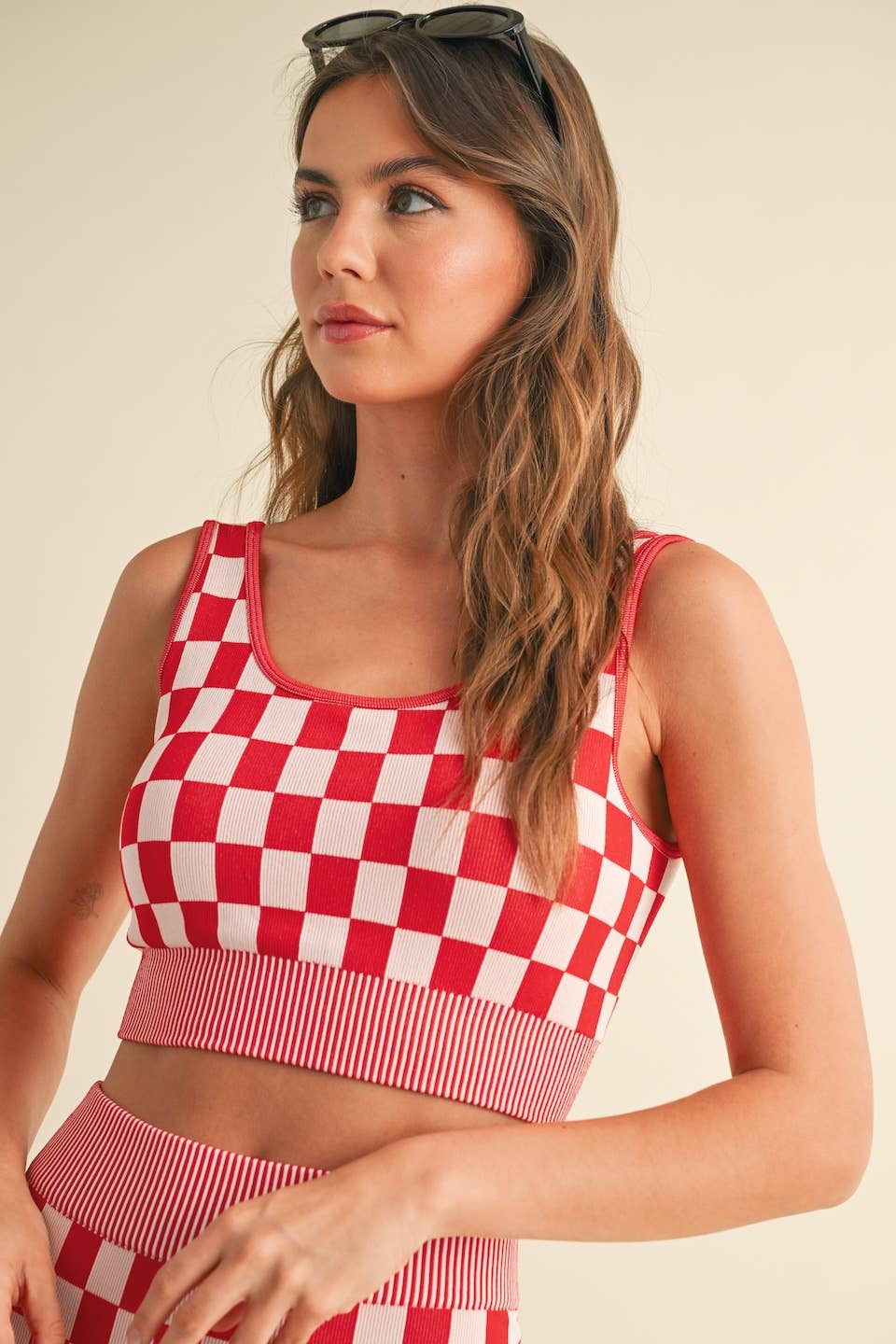 KIMBERLY C - Wholesale Activewear Set - Women's - Checkmate Cropped Two Piece Set20