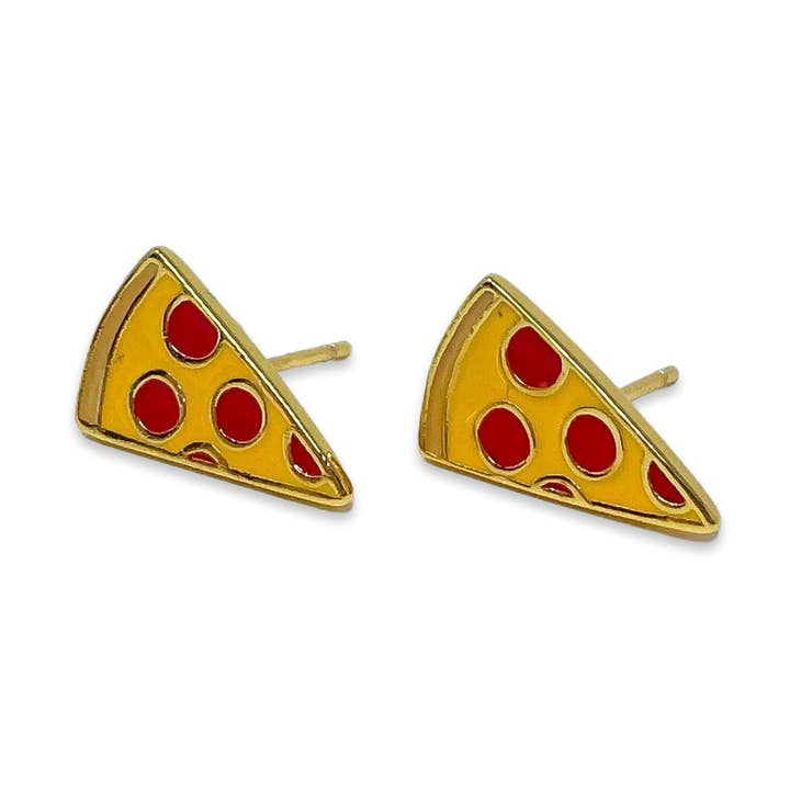 Boucles d'oreilles en émail Pizza pour la vente par Jenny Lemons