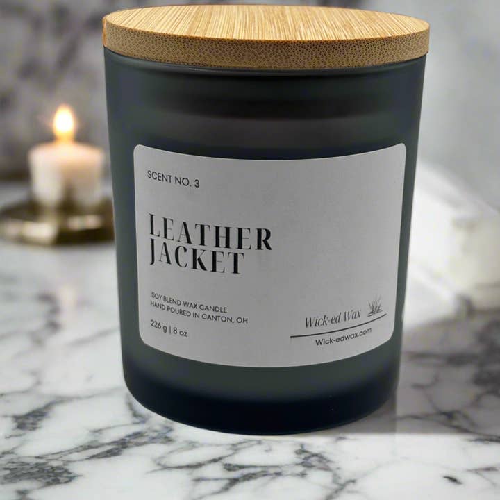 Wick-ed Wax Candles - Wholesale Jar/Filled Candle - Leather Jacket- 8oz Scented Candle0