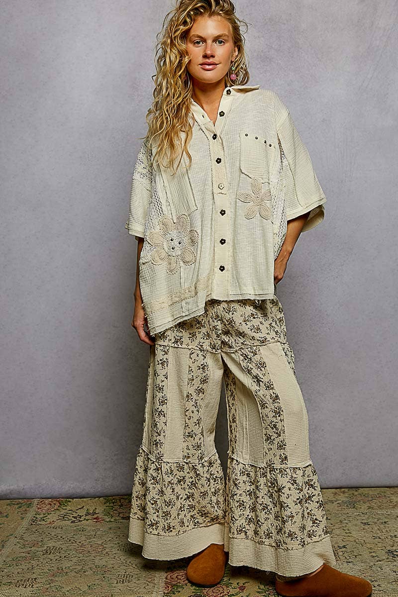 Pol Clothing - Wholesale Button Down Shirt - Women's - Collared Studded Button-down Short Sleeve Knit Shirt Top32