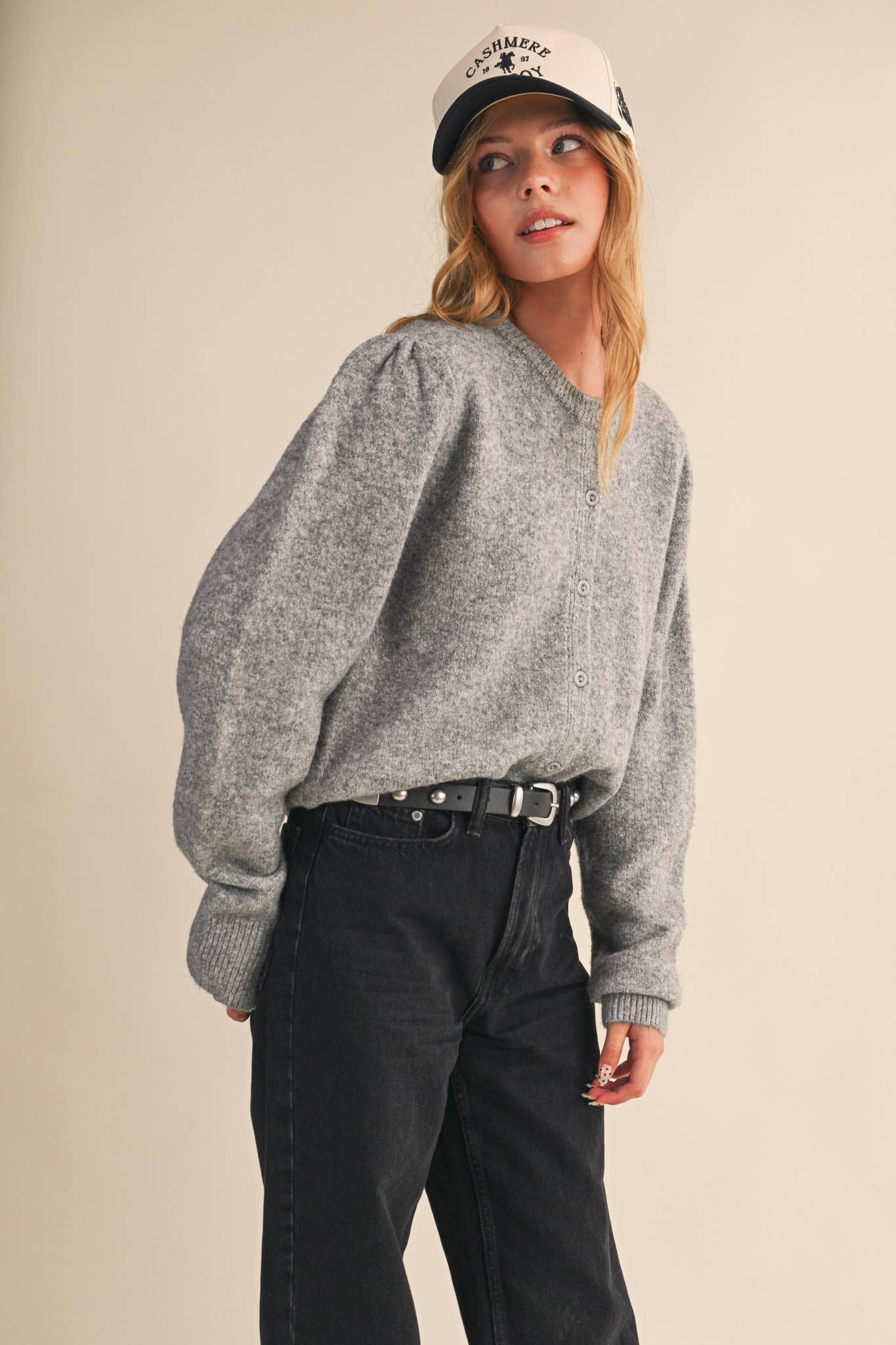 &MERCI - Wholesale Cardigan - Women's - LONG PUFF SLEEVE SWEATER CARDIGAN MSW1101887