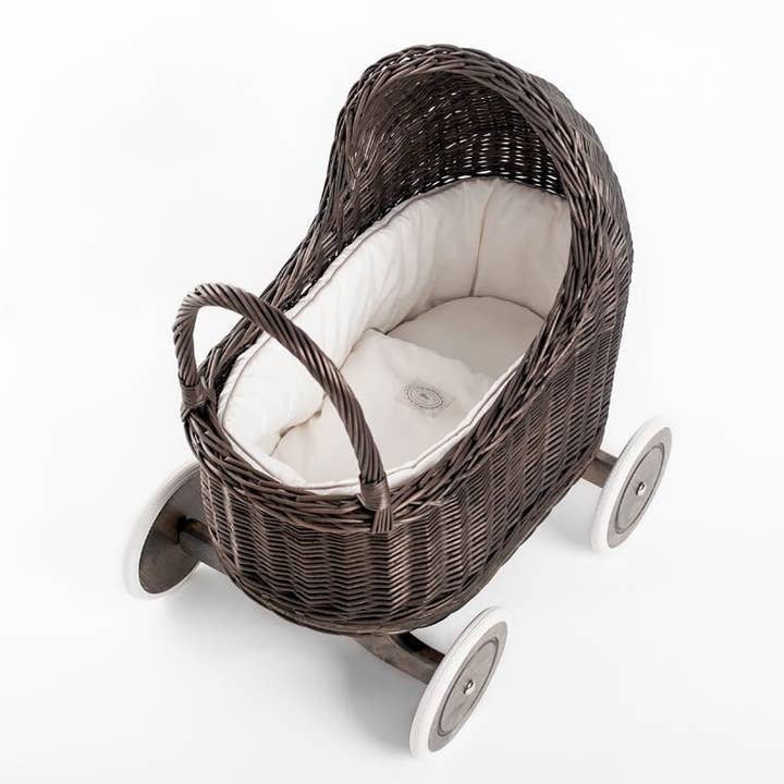The Wicker Stories – wholesale Doll pram – Kids – Wicker Pram With Wood Handle - Quiet Movement